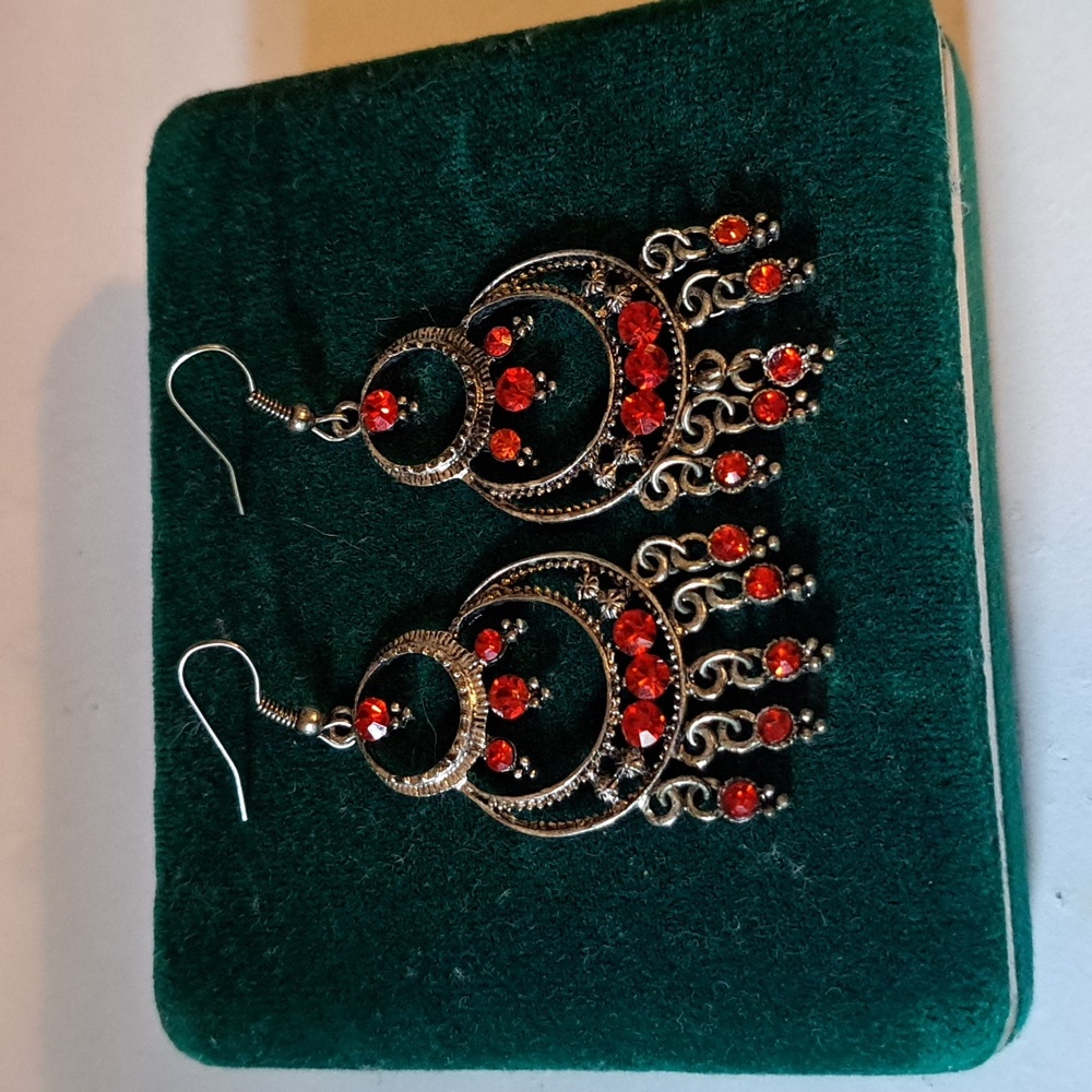 Elegant Red and Silver Dangle Earrings